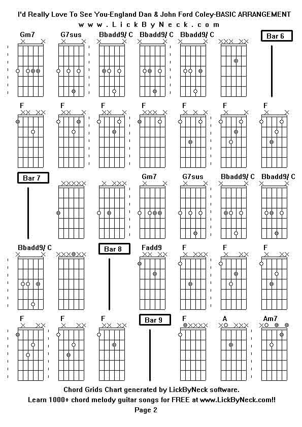 Chord Grids Chart of chord melody fingerstyle guitar song-I'd Really Love To See You-England Dan & John Ford Coley-BASIC ARRANGEMENT,generated by LickByNeck software.